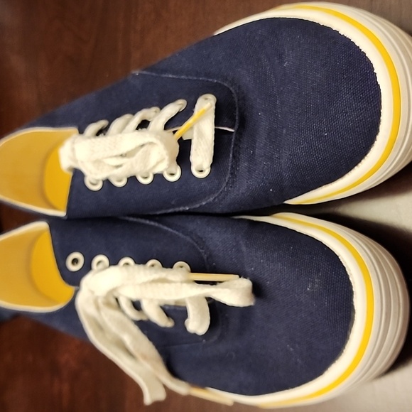 Polo Ralph Lauren Shoes - Navy Ralph Lauren Polo Sport sneakers w/yellow stripes, trim & insoles. sz 10
